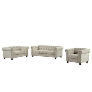 Linen Couches for Living Room Sets, Chair, Loveseat and Sofa 3-Pieces Top Beige
