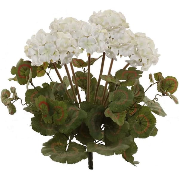 Larksilk 18 in. Artificial White Silk Geranium Flower Bush for Indoor and Outdoor Decor, Floral Home by Artificial Flowers