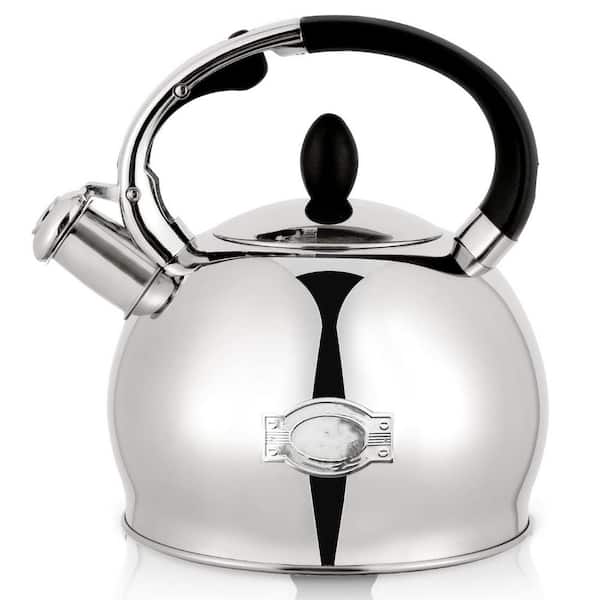 10-Cup Silver Stove Top Whistling Tea Kettle, Food Grade Stainless Steel with Cool Touch Handle, Fast Boiling