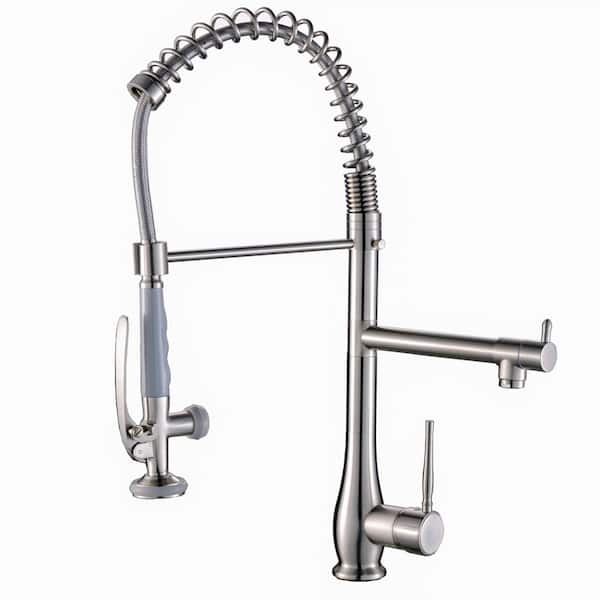 Aosspy Double-Handle Pull-Down Sprayer Kitchen Faucet in Brushed Nickel