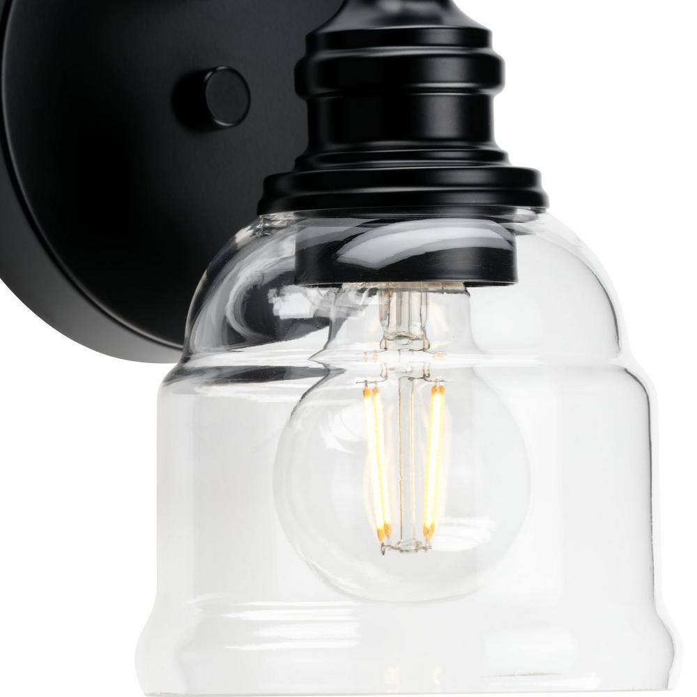 Matte Black Clear Glass Farmhouse Bath Vanity Light