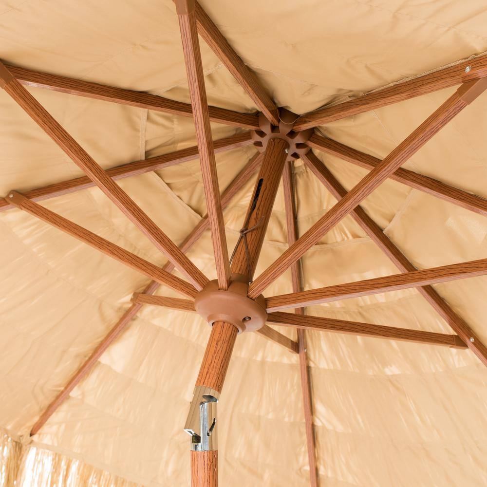 Tiki 9-Foot Tan Crank Patio Umbrella with Wood Frame