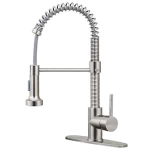Single Handle Pull Down Sprayer Kitchen Faucet with Spring Spout in Brushed Nickel