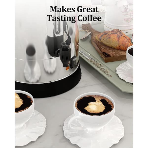 Garvee 80 Cup White Stainless Steel Electric Coffee Urn and Hot Water Dispenser with Water Collecting Tray