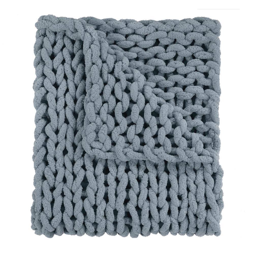 Seaside Blue Chunky Knitted Chenille Throw Blanket