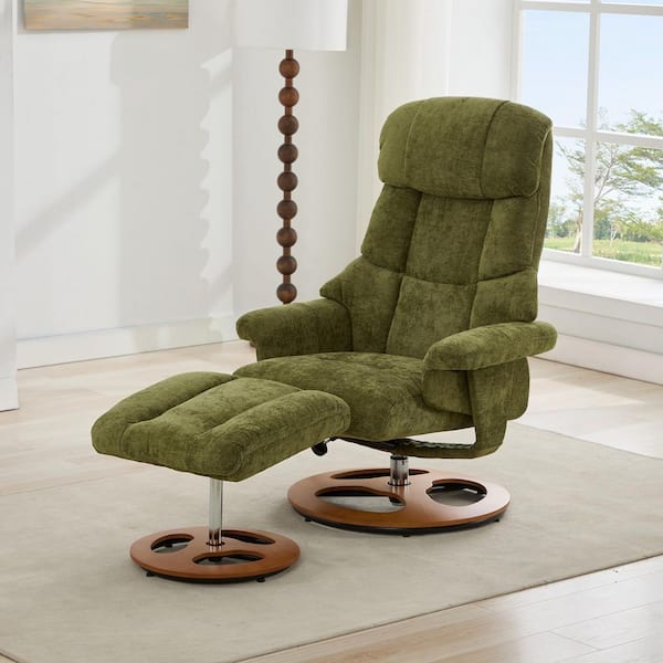 Celinda Modern Green Chenille Upholstered Swivel Recliner Chair with Ottoman, Vibration Massage and Adjustable Backrest