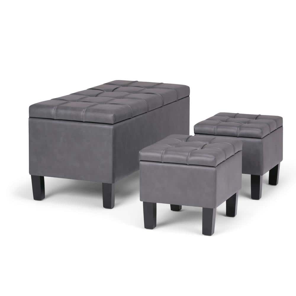 Stone Gray Contemporary Tufted 3-Piece Ottoman Set