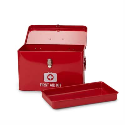 Household Emergency Large First Aid Kit Organizer Box Detachable Tray with Top Handles in Red