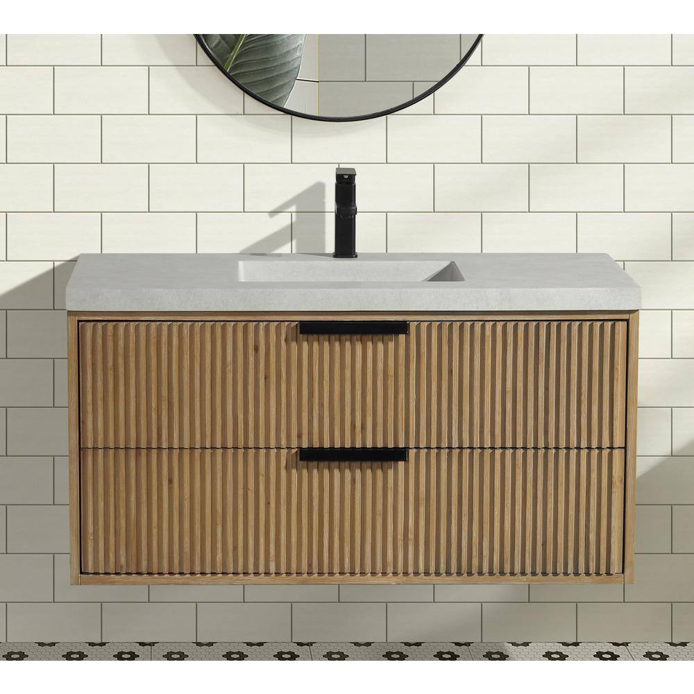 San Diego 42" Weathered Fir Floating Bathroom Vanity with Concrete Countertop
