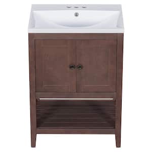 23.7 in. W x 17.8 in. D x 33.6 in . H Bath Vanity Cabinet with Sink with Solid Frame in Brown Top