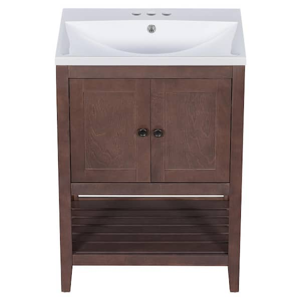 17.8 in. W x 23.7 in. D x 33.6 in. H Bathroom Vanity Ceramic Sink with Wood Frame Open Style Shelf Vanity Top in Gray