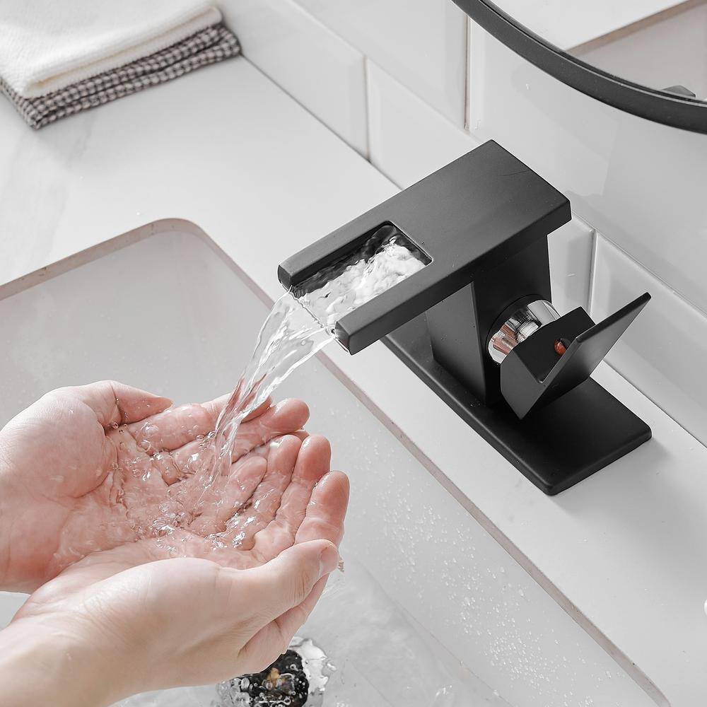 Matte Black LED Light Single Handle Waterfall Faucet