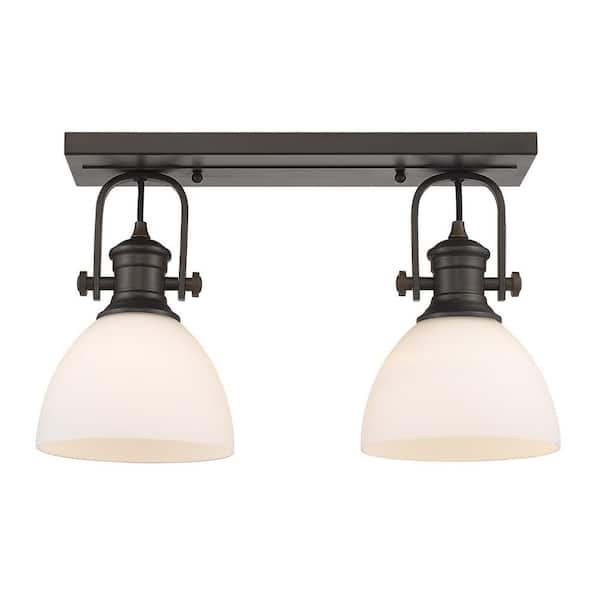 Golden Lighting Hines 9.625 in. 2-Light Rubbed Bronze Semi-Flush Mount