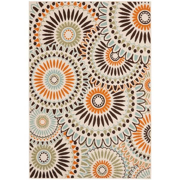 SAFAVIEH Veranda Cream/Chocolate 5 ft. x 8 ft. Floral Indoor/Outdoor Patio  Area Rug