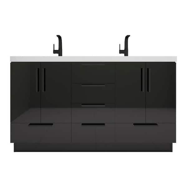Carla 59 in. W x 20 in. D x 35 in. H Double Sink Freestanding Bath Vanity in Gloss Black with White Acrylic Top