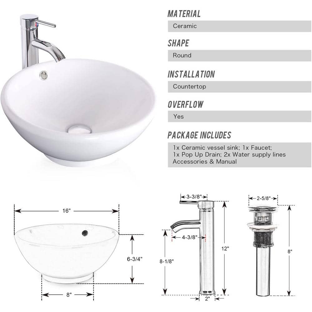 24'' Black MDF Bathroom Vanity Set with White Ceramic Vessel Sink