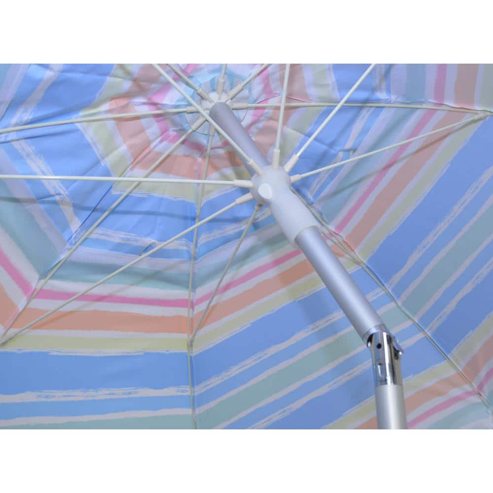 7 ft Colorful Striped Octagon Beach Umbrella with Manual Lift