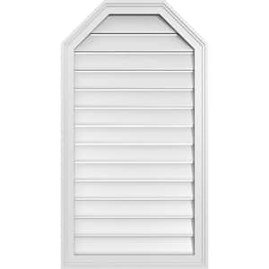 22 in. x 40 in. Octagonal Top Surface Mount PVC Gable Vent: Functional with Brickmould Frame