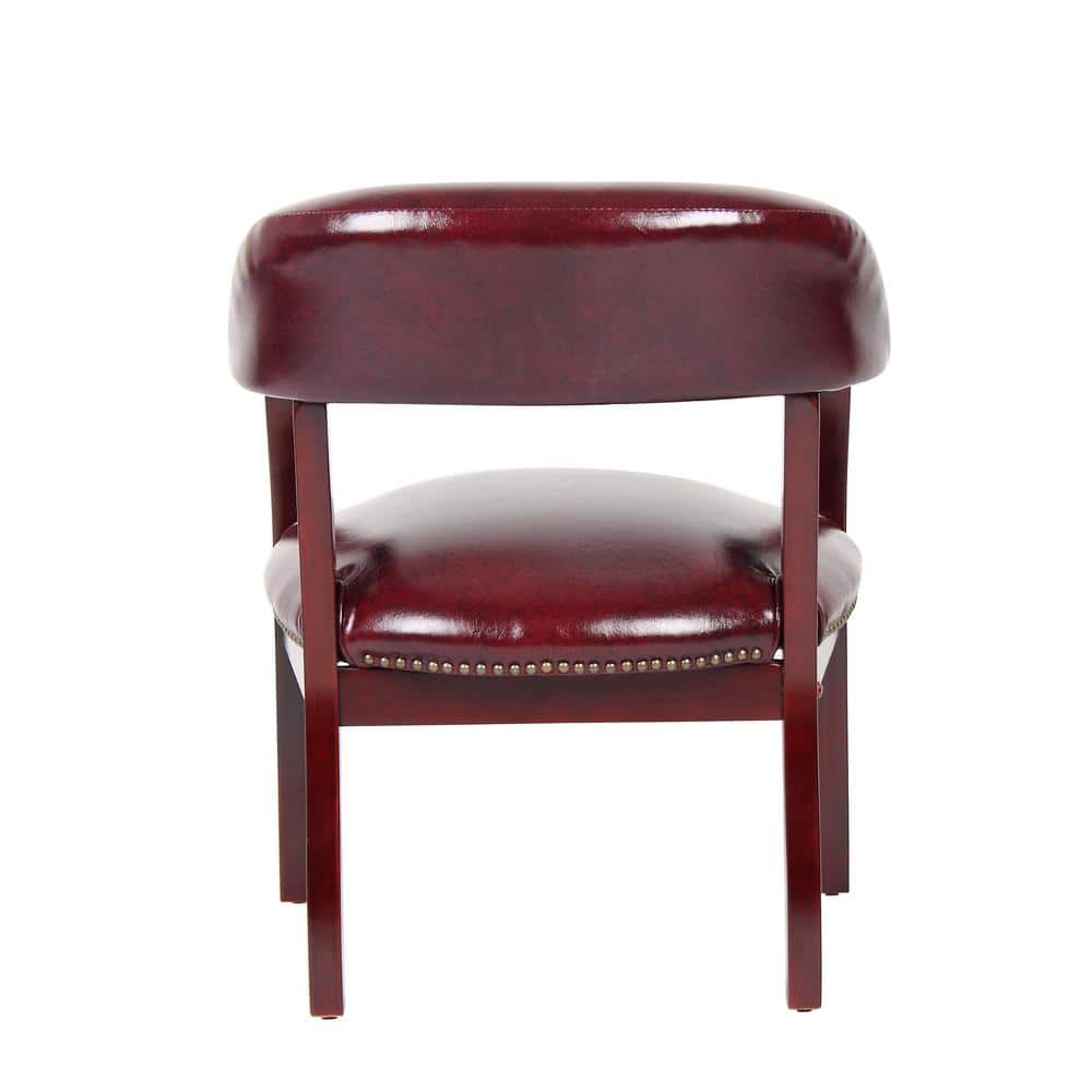 Elegant Mahogany Wood Finish Captain's Chair in Black Vinyl