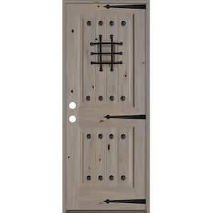 30 in. x 80 in. Mediterranean Knotty Alder Right-Hand/Inswing Glass Speakeasy Grey Stain Wood Prehung Front Door