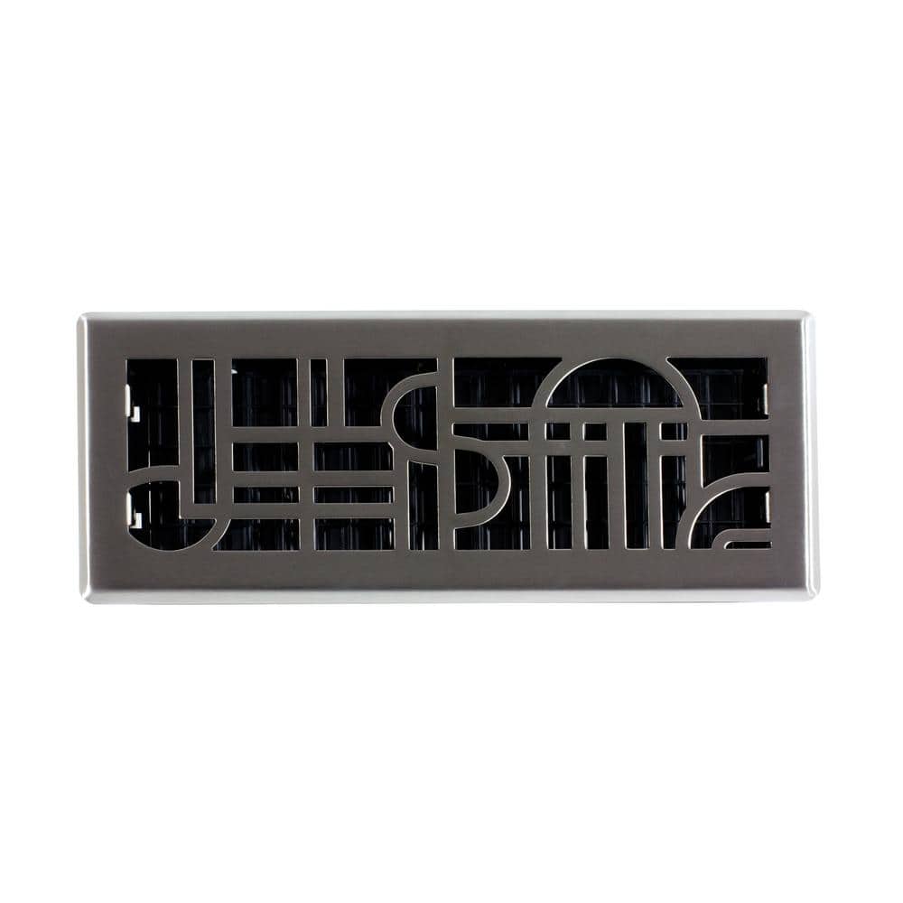 Art Deco Brushed Nickel 4x12 Floor Register with Steel Grille