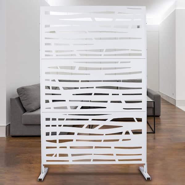 76 in. x 48 in. Freestanding Decorative Privacy Screen White Metal for Outside Lawn Garden