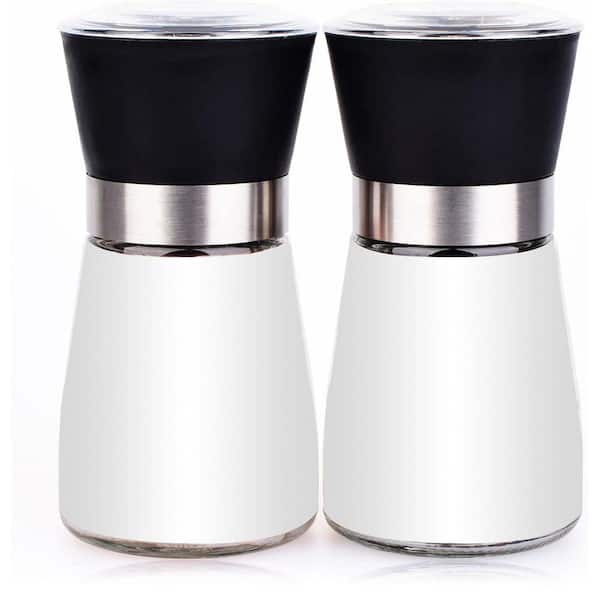 Spice Mill Grinder Shakers Set Refillable Clear Glass Ceramic Large Capacity for Salt and Pepper 2 Piece