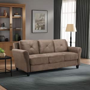 Harvard 78.7 in. Round Arm Polyester Rectangle 3-Seater Sofa in Brown