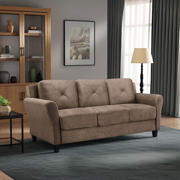 Lifestyle Solutions Harvard 78.7 in. Round Arm Polyester Rectangle 3-Seater Sofa in Brown
