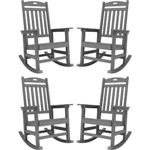 Gray Plastic Patio Outdoor Rocking Chair, Fire Pit Adirondack Rocker Chair with High Backrest(4-Pack)