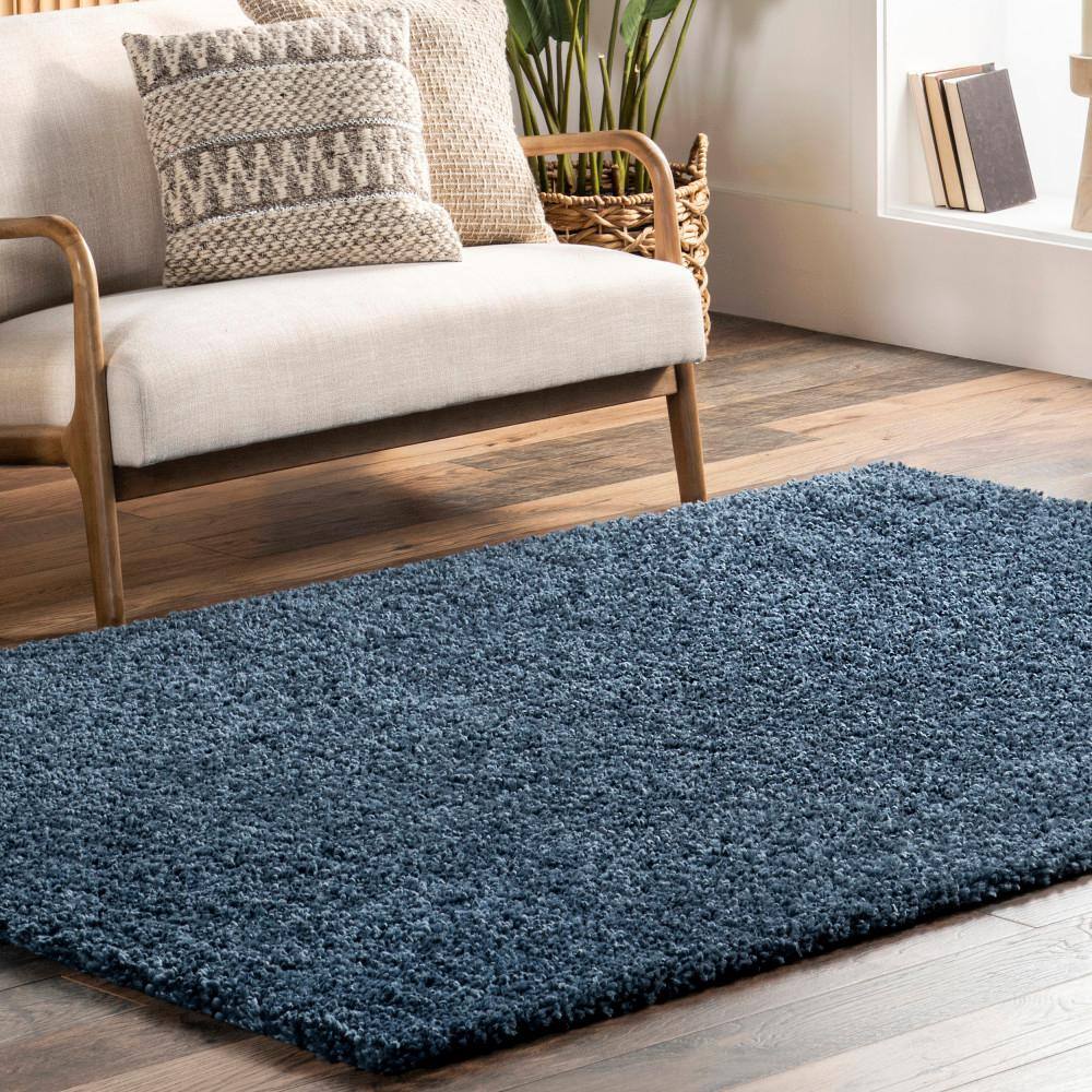 Blue 9' x 12' Solid Shag Synthetic Area Rug