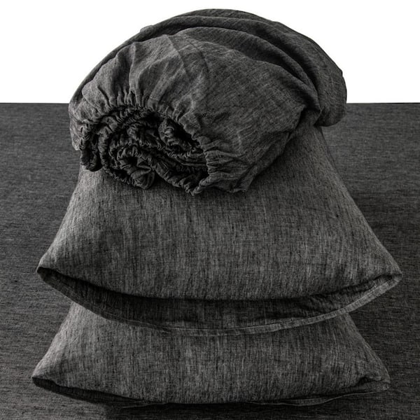 Linen Roots Sheets HomeRoots 4 Onyx Solid Color Linen Split California King Fitted Sheet ...