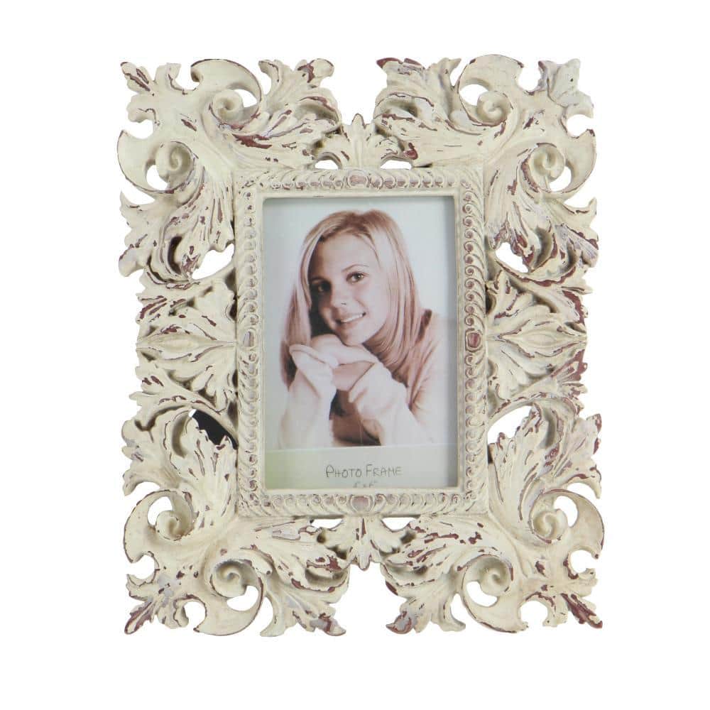 White Floral Embossed Tabletop and Wall Picture Frames Set