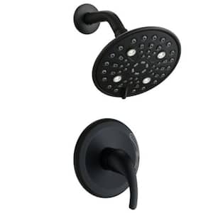 5-Spray Patterns with 2.5 GPM 5.91 in. Wall Mount Rain Fixed Shower Head and Single Handle Valve Included in Matte Black