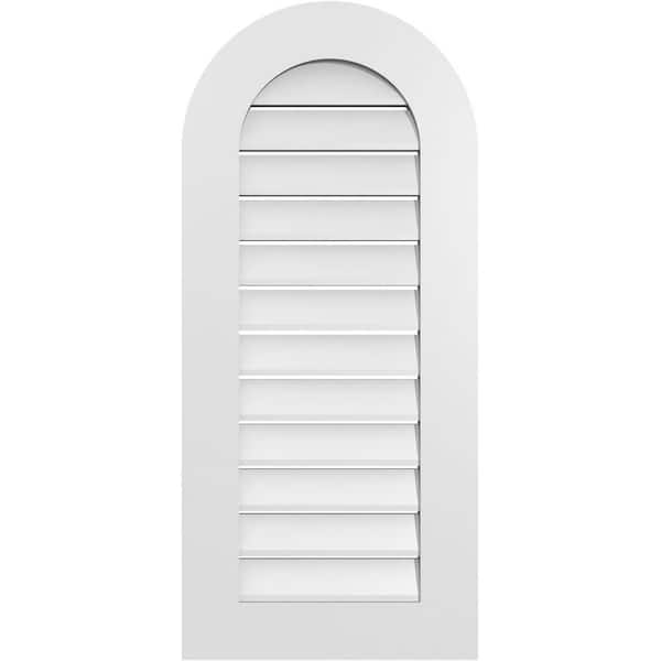 Ekena Millwork 18 in. x 40 in. Round Top White PVC Paintable Gable Louver Vent Functional