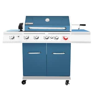 5-Burner Propane Gas Grill in Blue with Rotisserie Kit