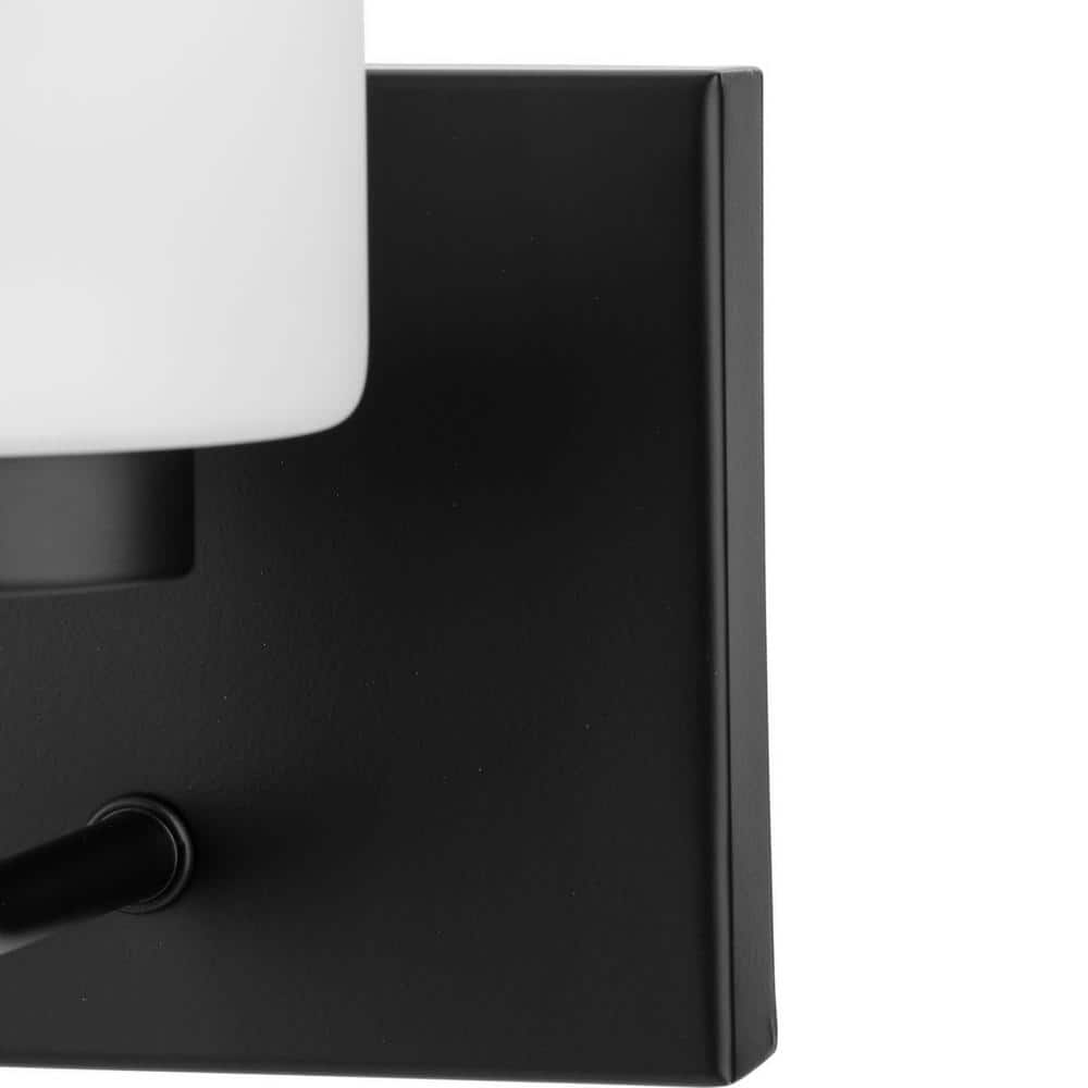Matte Black Steel 2-Light Bath Vanity with Etched Glass Shades