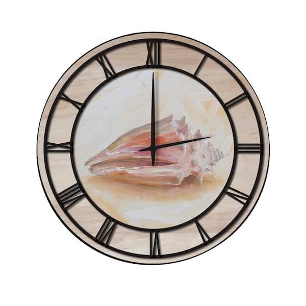 Unbranded "Sea Shell #2" Woodgrain Accent and Black Numbers Imaged Wall Clock
