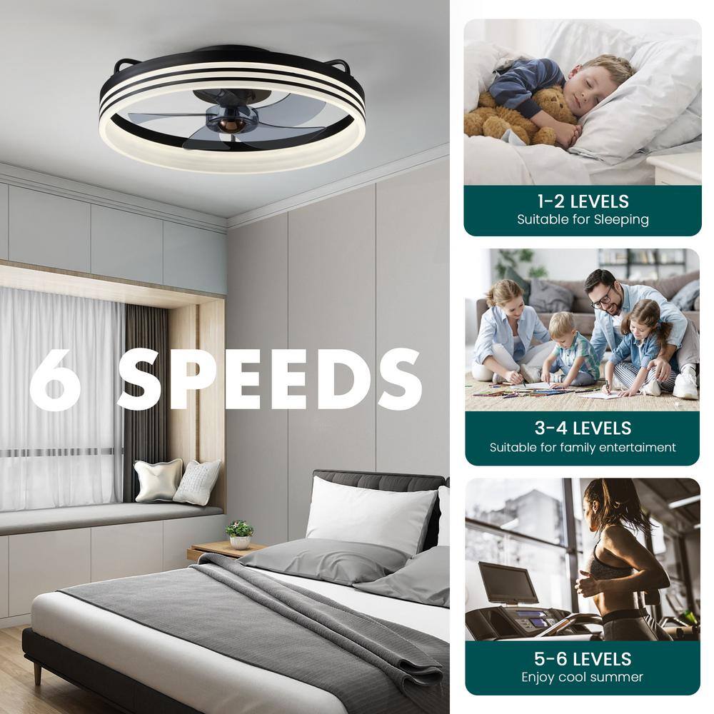 20" Black Aluminum Low Profile Ceiling Fan with Integrated LED Light and Remote