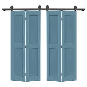 52 in. x 80 in. 2 Panel Shaker Hollow Core Dignity Blue Composite Double Bi-Fold Door with Barn Door Hardware Kit