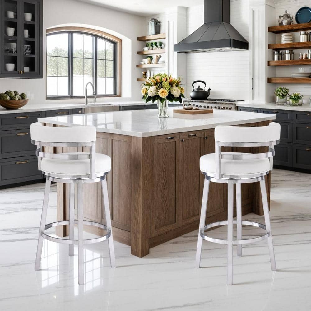 Madrid Contemporary 26 in. Counter Height Bar Stool in Brushed Stainless St