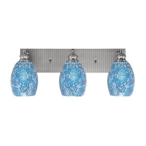 Albany 22.75 in. 3-Light Brushed Nickel Vanity Light with Turquoise Fusion Glass Shades