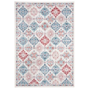 Brentwood Cream/Blue 5 ft. x 8 ft. Border Geometric Floral Area Rug