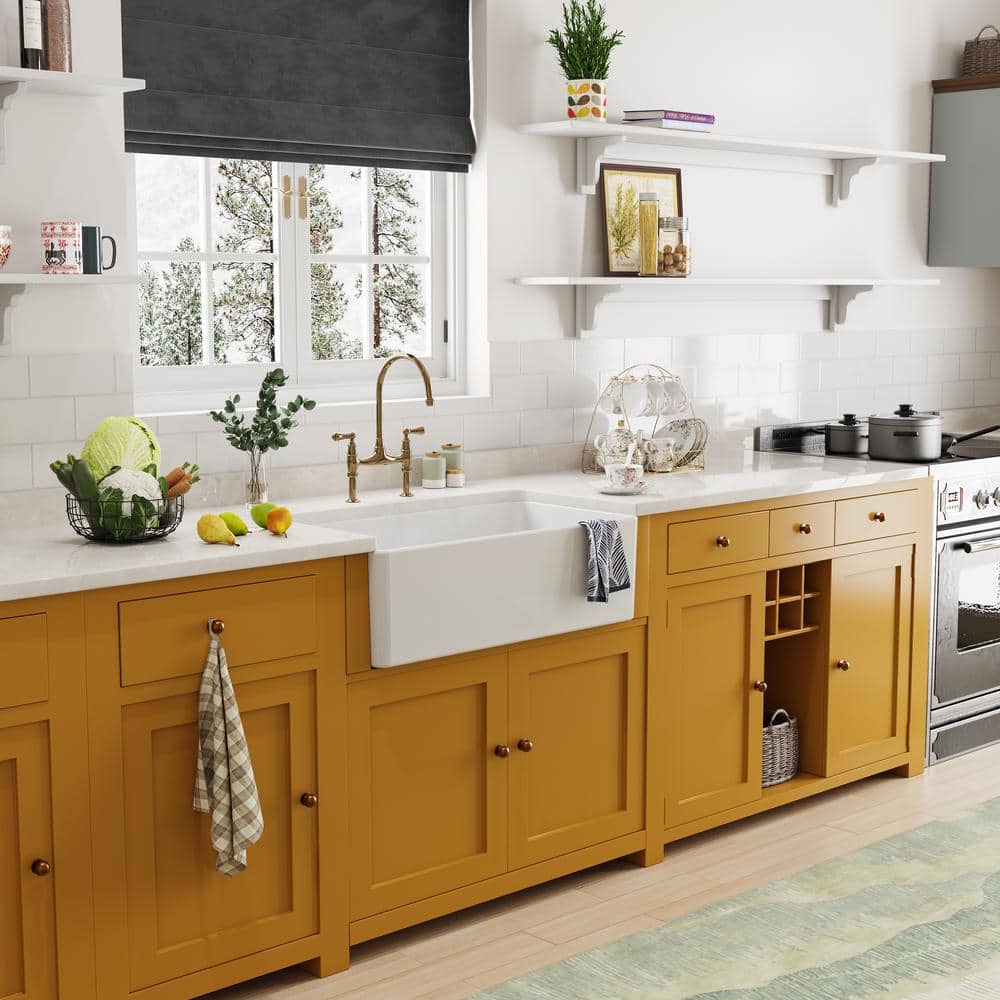 Athena 33" L x 18" W Farmhouse Kitchen Sink with Sink Grid and Basket Strainer