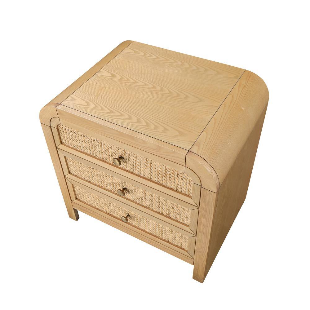 Belmont 3-Drawer Natural Rattan and Oak Nightstand