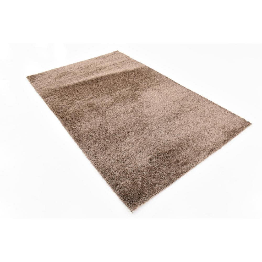 Luxurious Solid Brown Shag Rug 5' x 8' Rectangular Synthetic Easy Care