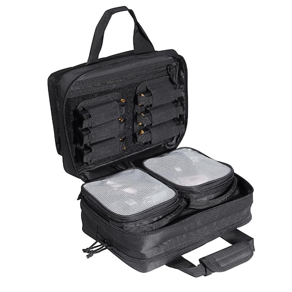 VEVOR Tactical Range Backpack, 13 in. Black Backpack for 2 Pistols, Tactical Gun Bag with Pistol Bags & 6 Detachable Magazines