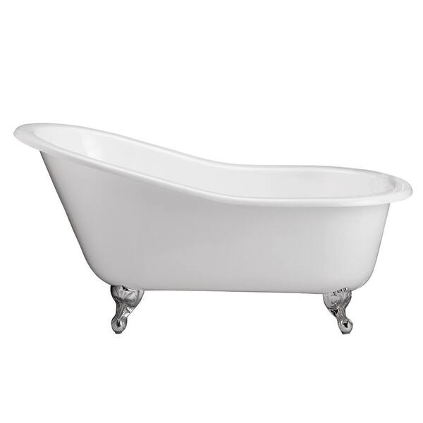 Barclay Products Grayson 57 in. Cast Iron Slipper Clawfoot Non-Whirlpool Bathtub in White with No Faucet Holes and Black Feet