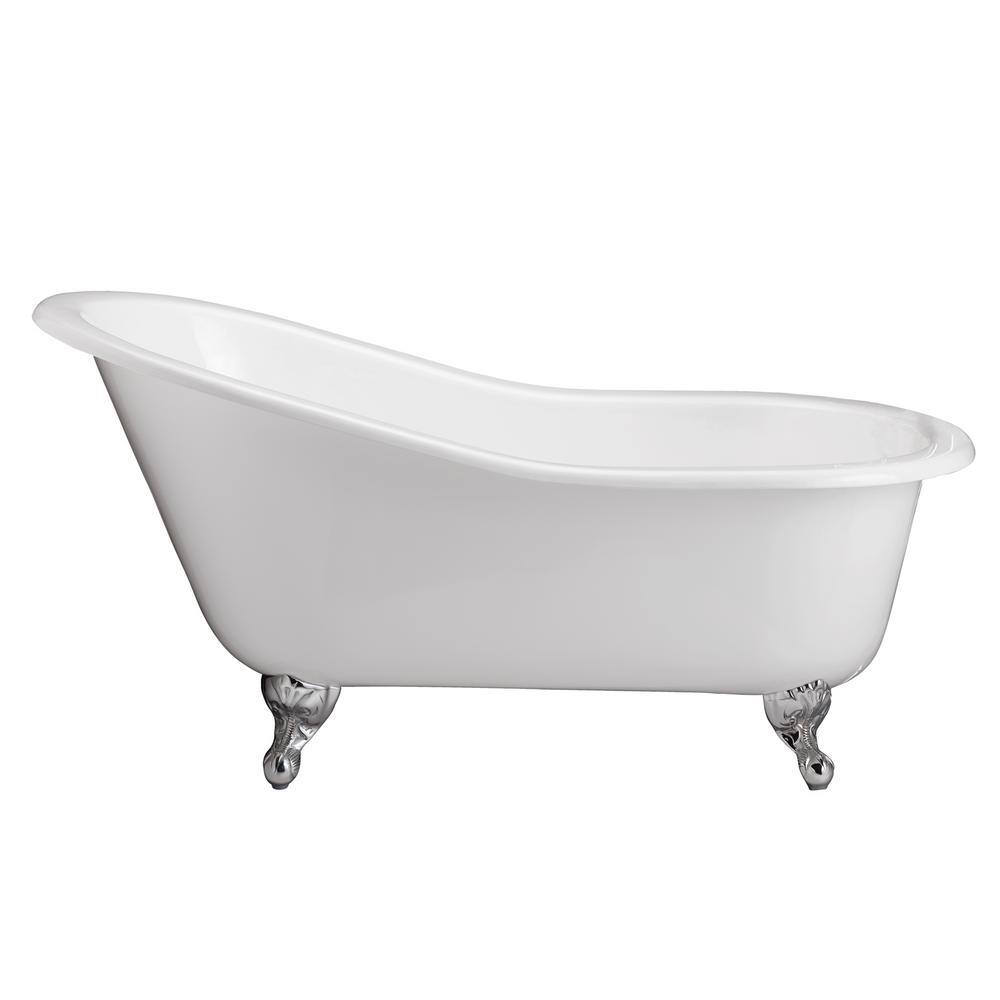 Grayson 57 in. Cast Iron Slipper Clawfoot Non-Whirlpool Bathtub in White with No Faucet Holes and Brushed Nickel Feet price history on PriceWatchPro