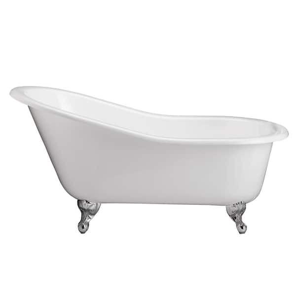 Barclay Products Grayson 57 in. Cast Iron Slipper Clawfoot Non-Whirlpool Bathtub in White with No Faucet Holes and Polished Chrome Feet